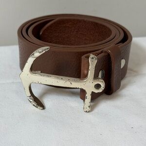 Vineyard Vines Made in USA Sz 34 Genuine Brown Leather Belt Silver Anchor Buckle